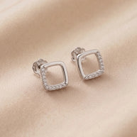 Square Rhodium Studs in 92.5 Silver