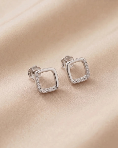Square Rhodium Studs in 92.5 Silver