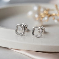 Square Rhodium Studs in 92.5 Silver