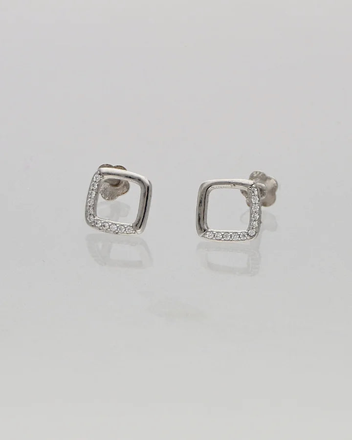 Square Rhodium Studs in 92.5 Silver