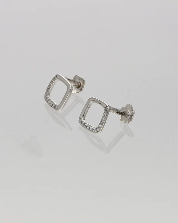 Square Rhodium Studs in 92.5 Silver