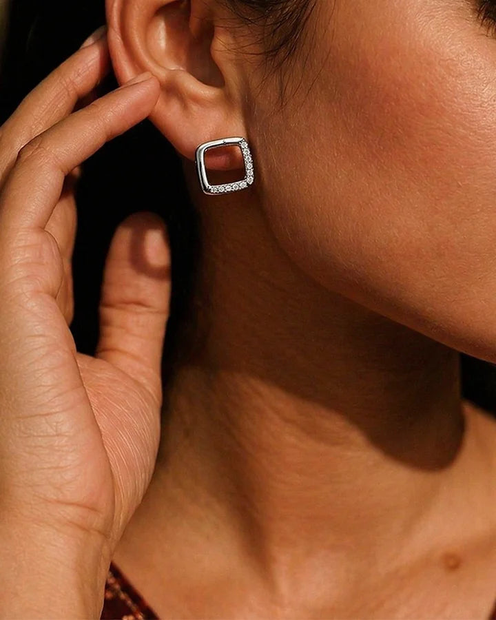 Square Rhodium Studs in 92.5 Silver