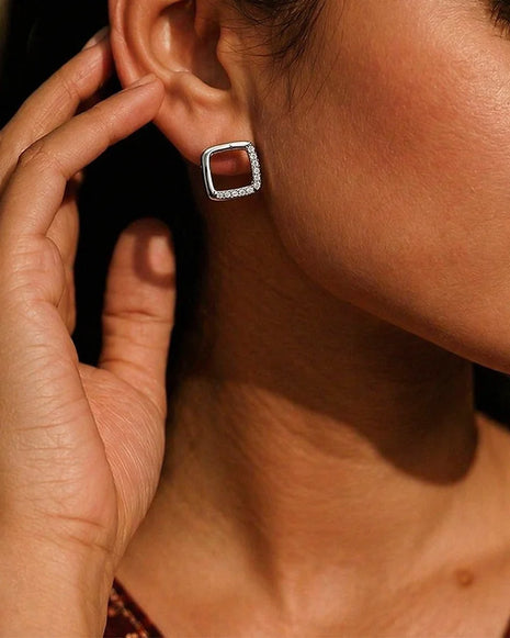Square Rhodium Studs in 92.5 Silver