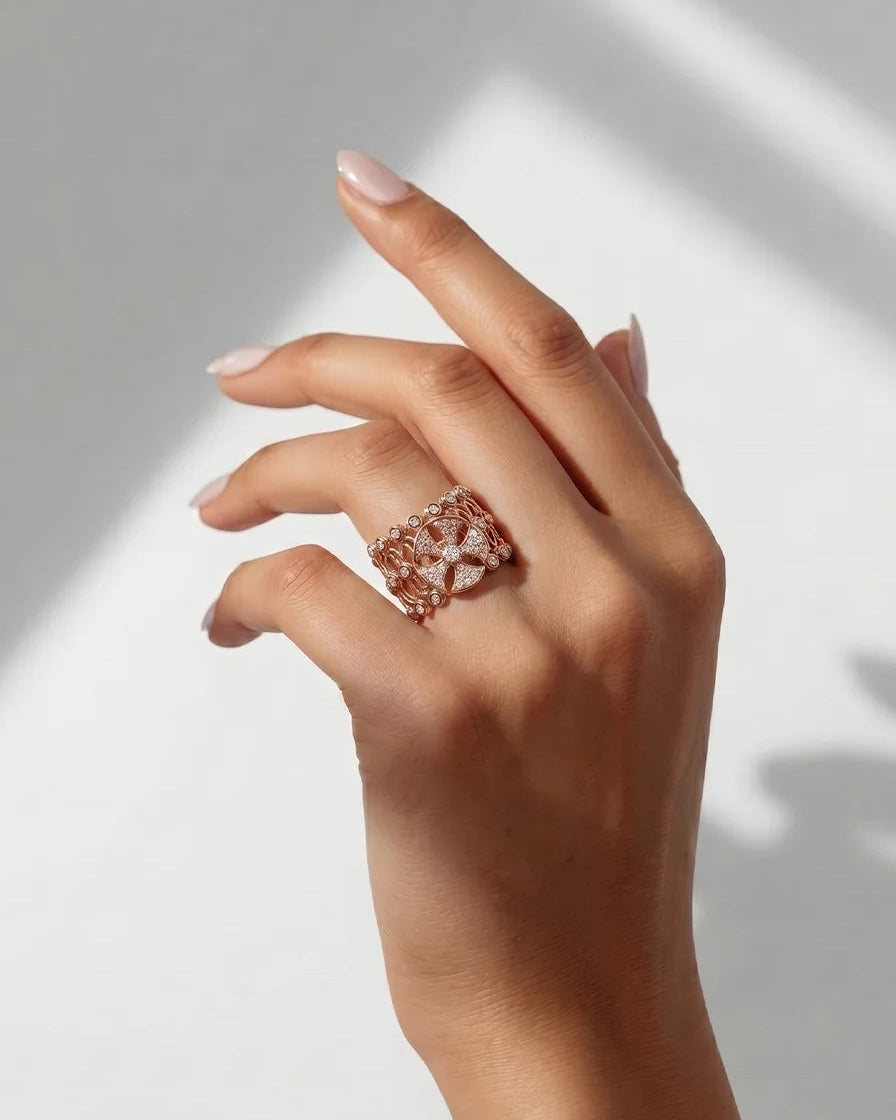 Petal Spin Kada Ring in 92.5 Silver