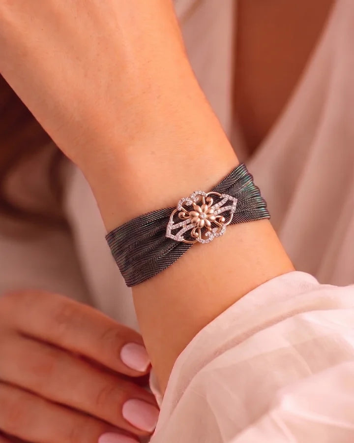 Shimmer Rose Cuff in 92.5 Silver