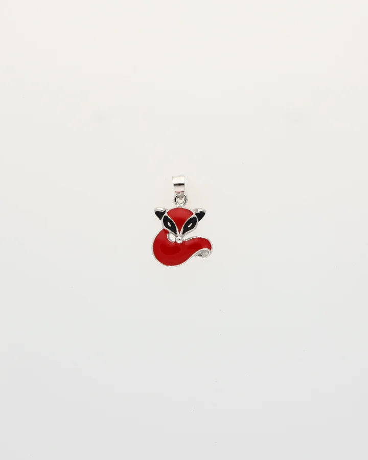 Rhodium Enamel Fox Pendant Set in 92.5 Silver