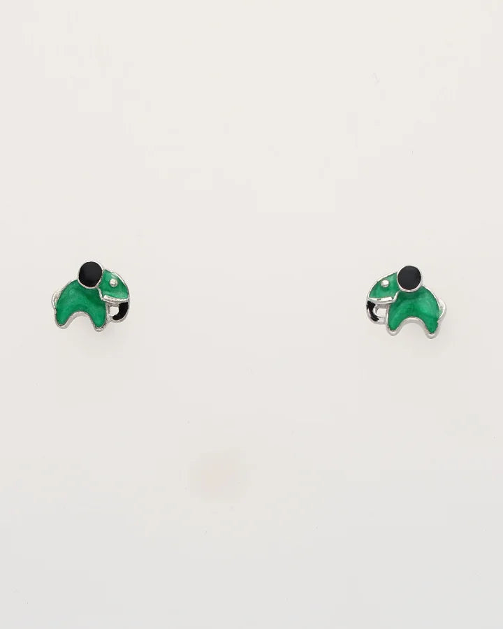 Rhodium Enamel Green Elephant Pendant Set in 92.5 Silver