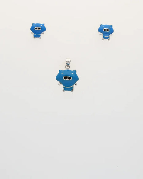 Rhodium Enamel Blue Cartoon Pendant Set in 92.5 Silver