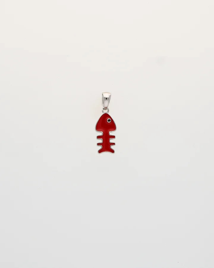 Rhodium Enamel Red Fish Pendant Set in 92.5 Silver