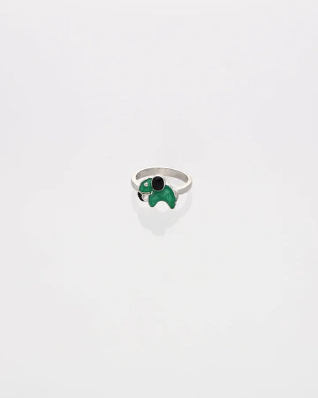 Green Elephant Ring in 92.5 Silver