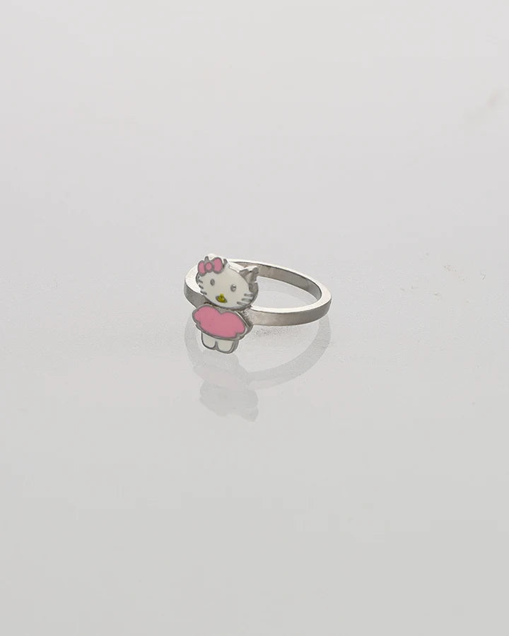Hello Kitty Pink Enamel Baby Ring in 92.5 Silver