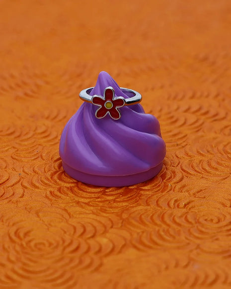 Blossom Glow Red Enamel Baby Ring in 92.5 Silver