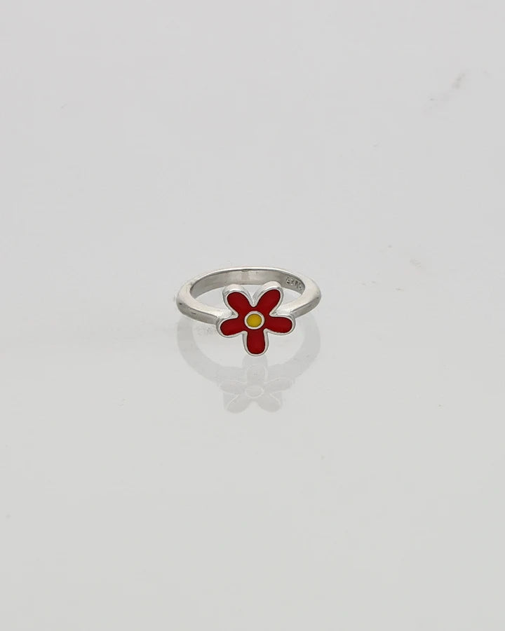 Blossom Glow Red Enamel Baby Ring in 92.5 Silver