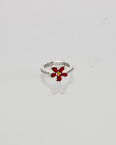 Blossom Glow Red Enamel Baby Ring in 92.5 Silver