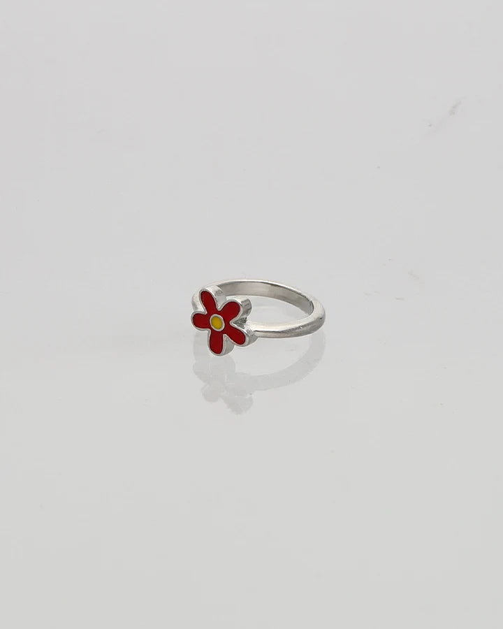 Blossom Glow Red Enamel Baby Ring in 92.5 Silver