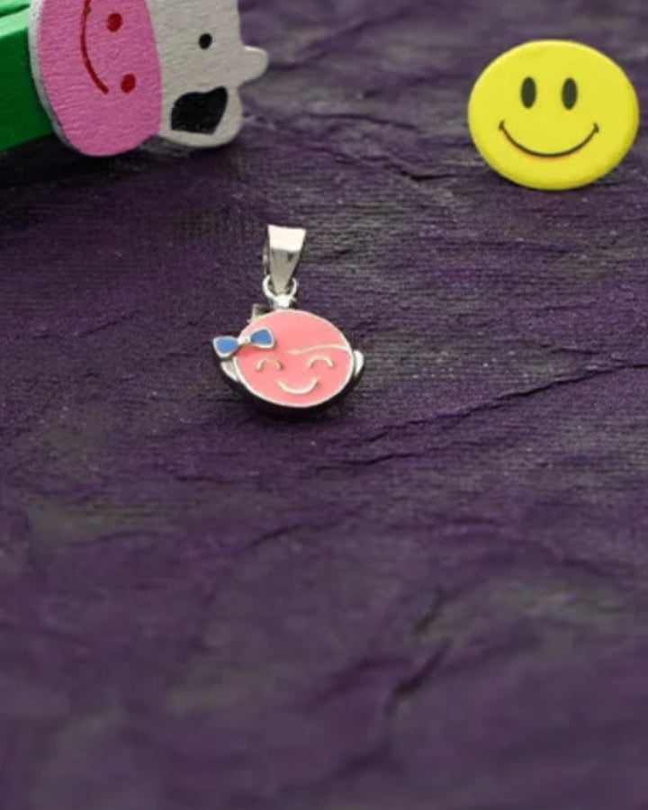 Pink Smily Pendant in 92.5 Silver