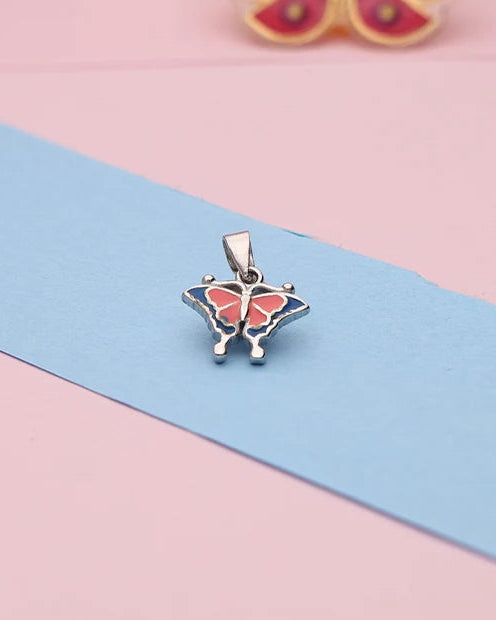 Baby Pink Butterfly Enamel Pendant in 92.5 Silver