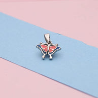Baby Pink Butterfly Enamel Pendant in 92.5 Silver