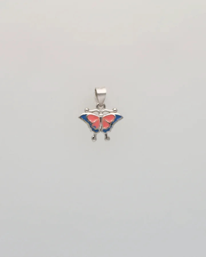 Baby Pink Butterfly Enamel Pendant in 92.5 Silver