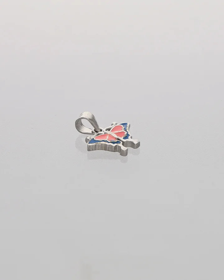 Baby Pink Butterfly Enamel Pendant in 92.5 Silver
