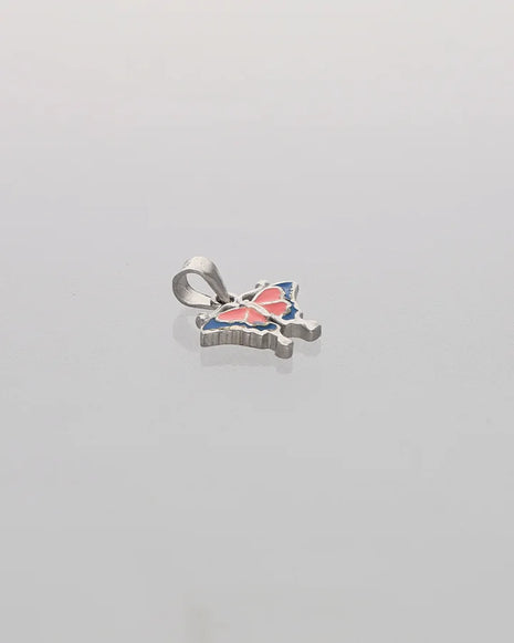 Baby Pink Butterfly Enamel Pendant in 92.5 Silver