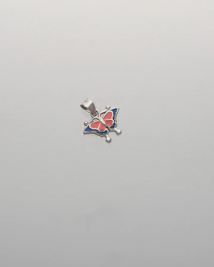 Baby Pink Butterfly Enamel Pendant in 92.5 Silver