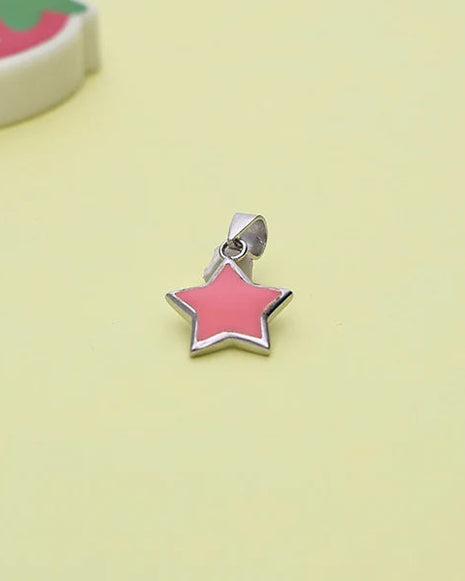 Baby Pink Star Enamel Pendant in 92.5 Silver