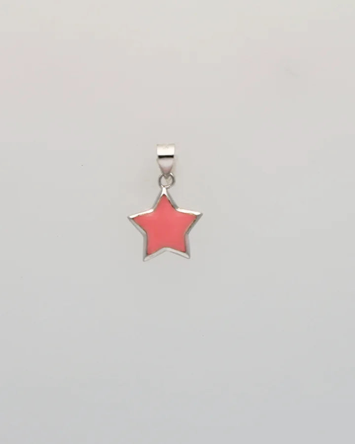 Baby Pink Star Enamel Pendant in 92.5 Silver