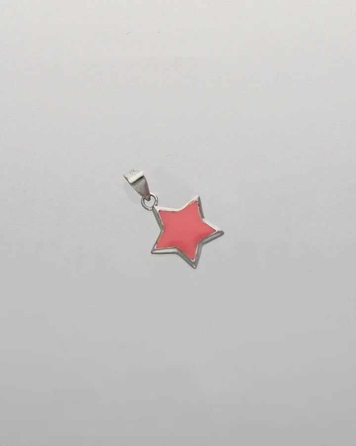 Baby Pink Star Enamel Pendant in 92.5 Silver