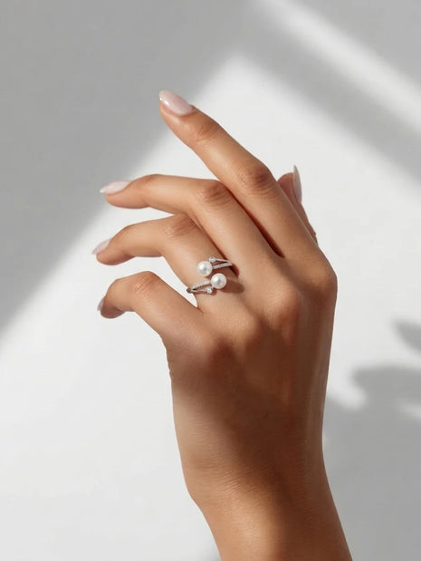 Double Pearl Ring in 92.5 Silver