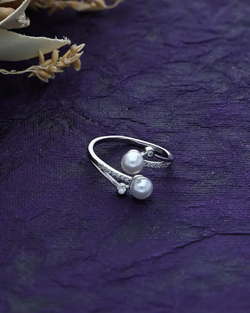 Double Pearl Ring in 92.5 Silver