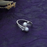Double Pearl Ring in 92.5 Silver