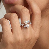 Double Pearl Ring in 92.5 Silver