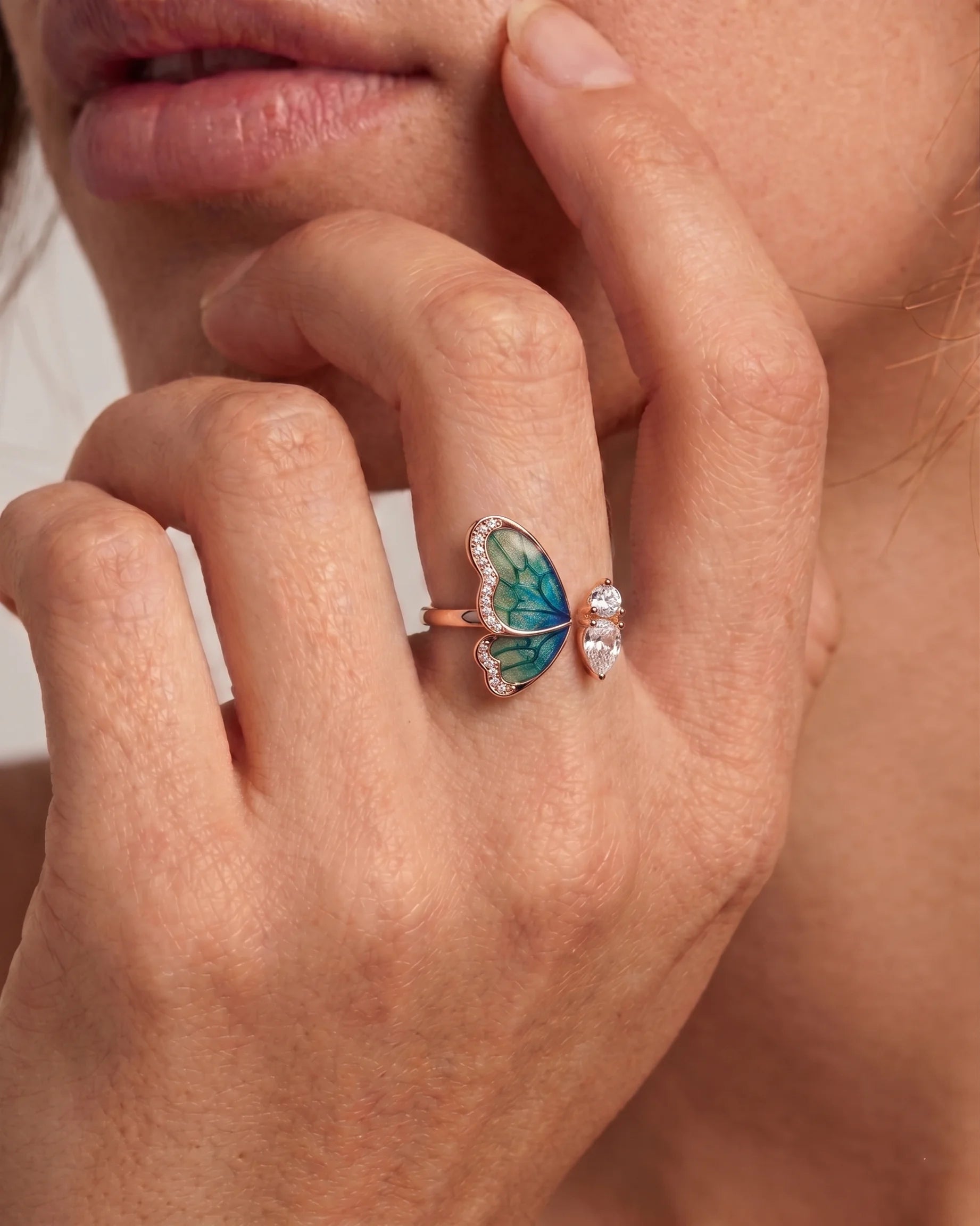 Butterfly Adjustable Ring in 92.5 Silver