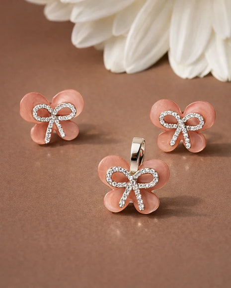 Rosy Bow Set in 92.5 Silver