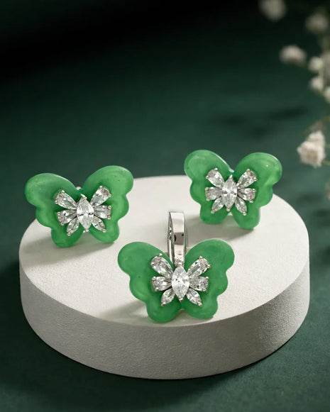 Emerald Flutter Set in 92.5 Silver