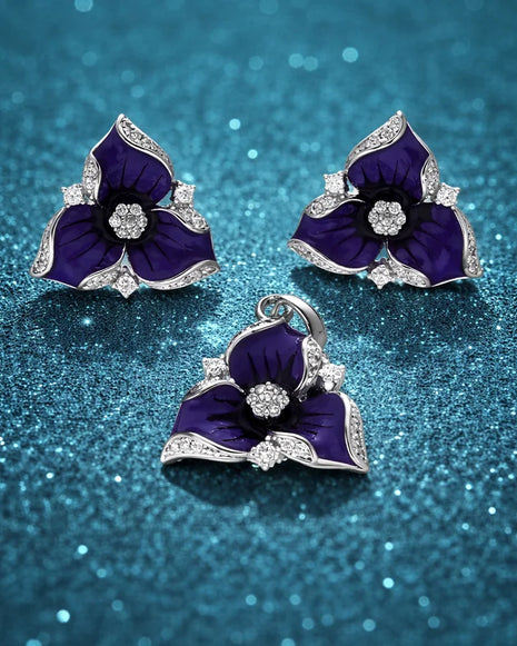 Violet Bloom Set in 92.5 Silver