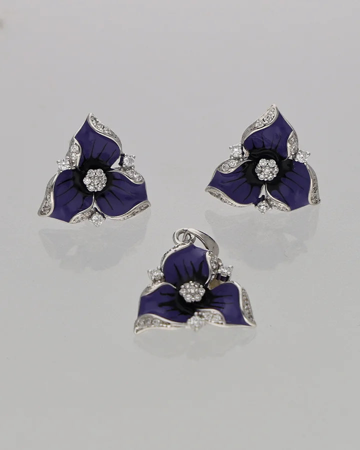 Violet Bloom Set in 92.5 Silver
