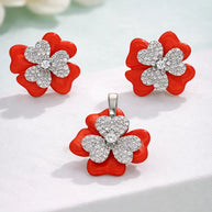 Crimson Flora Set in 92.5 Silver