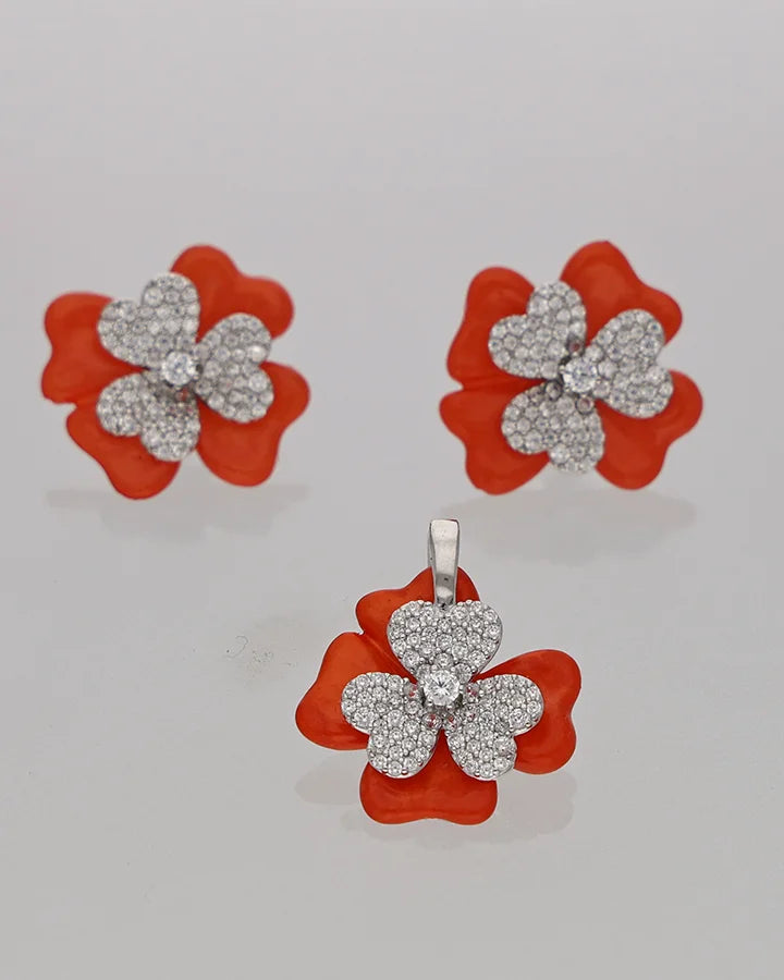 Crimson Flora Set in 92.5 Silver