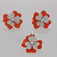 Crimson Flora Set in 92.5 Silver