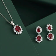 Ruby Drop Set in 92.5 Silver