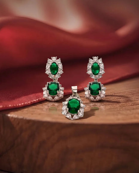Emerald Drop Set in 92.5 Silver