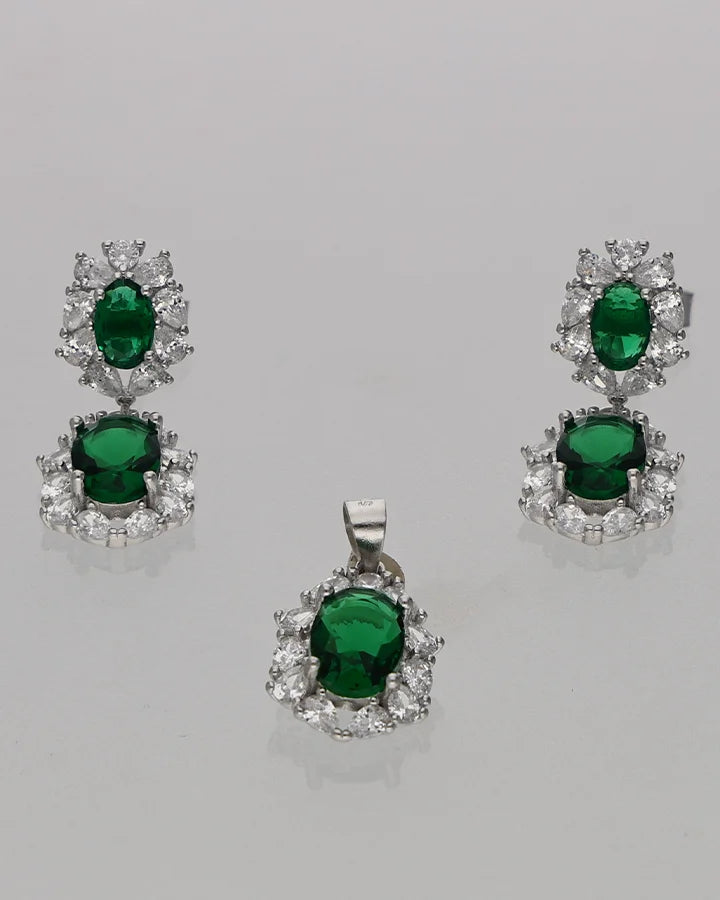 Emerald Drop Set in 92.5 Silver