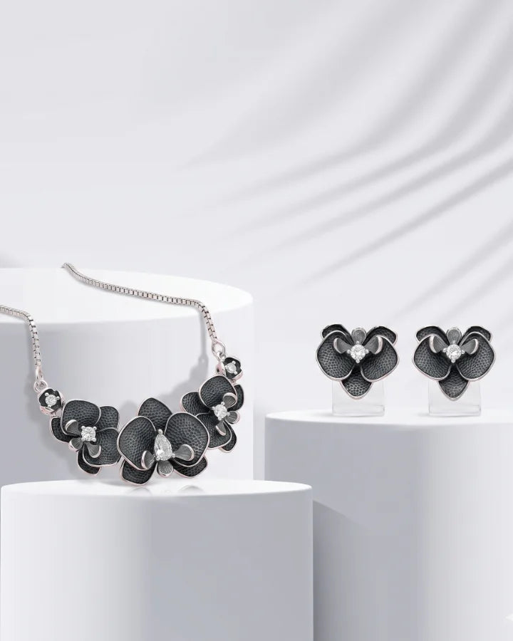 Grey Floral CharmDuo in 92.5 Silver