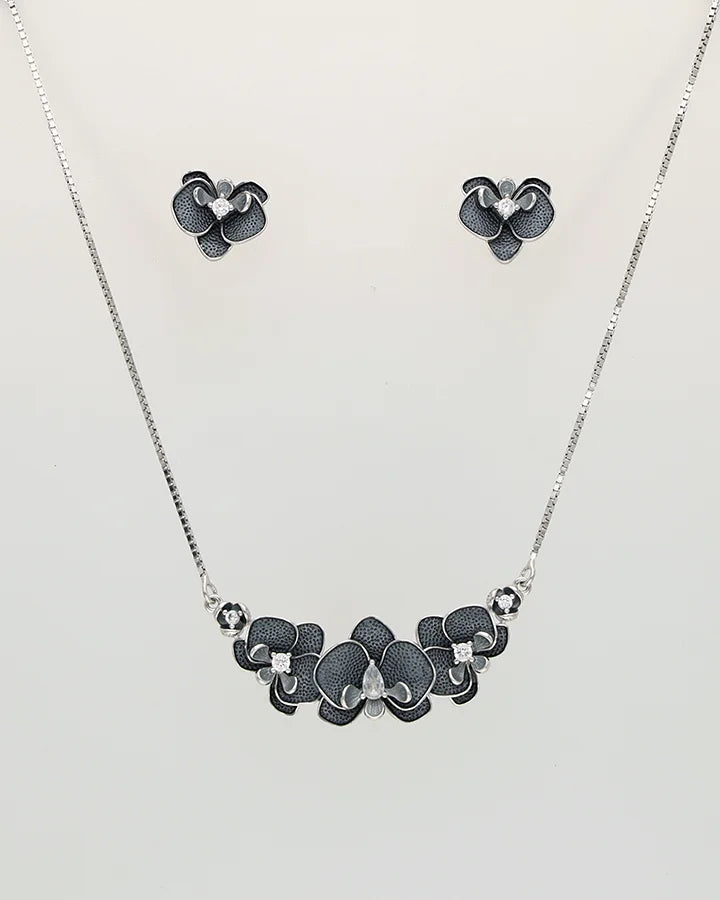 Grey Floral CharmDuo in 92.5 Silver