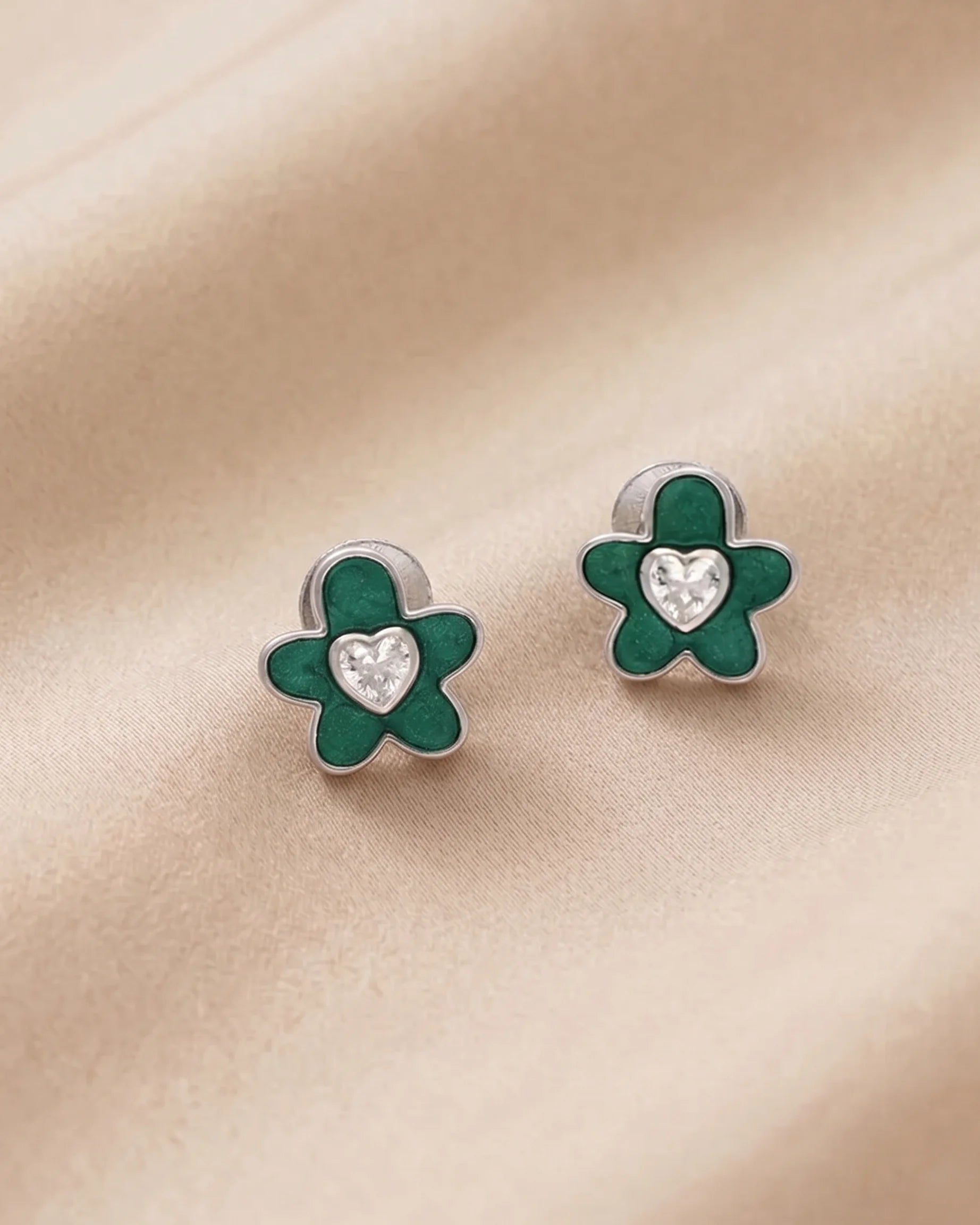 Green Flora Studs in 92.5 Silver