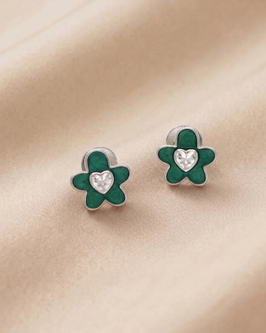 Green Flora Studs in 92.5 Silver