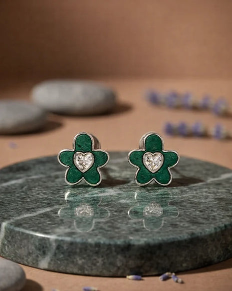 Green Flora Studs in 92.5 Silver
