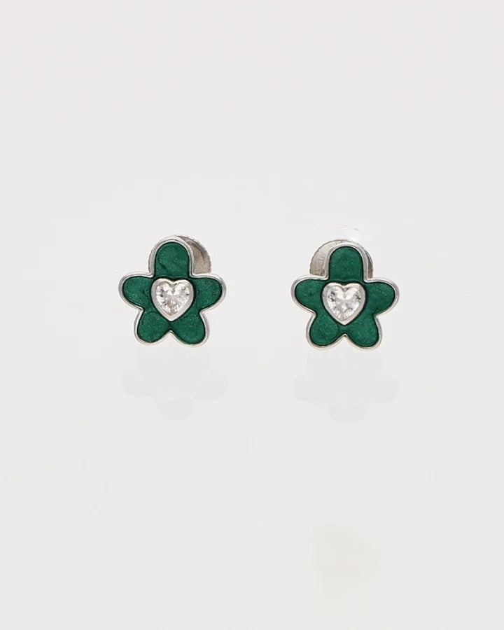 Green Flora Studs in 92.5 Silver
